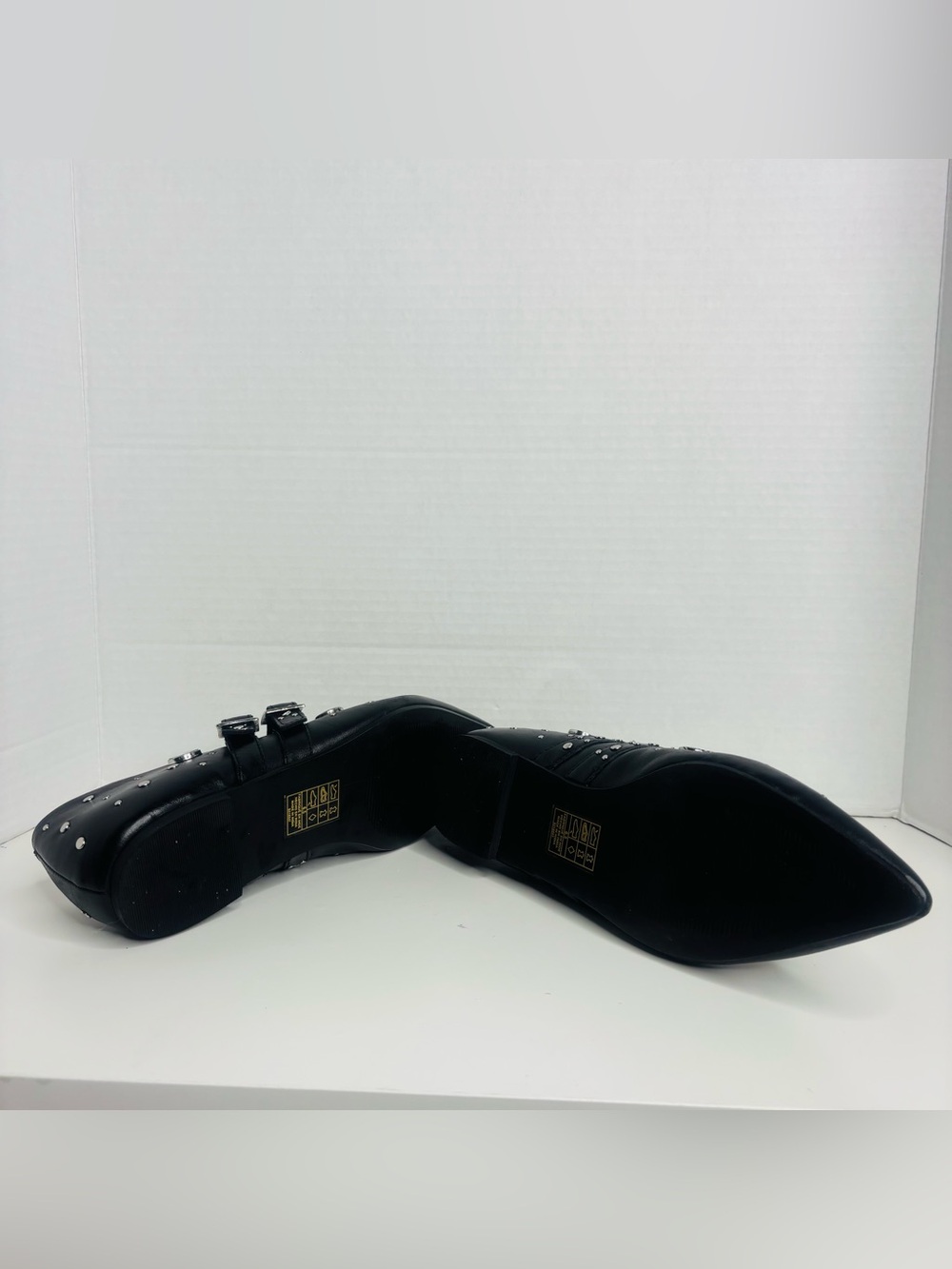 Free People Black Pointed Toe Double-Buckle Stud Flats - Picture 10 of 10